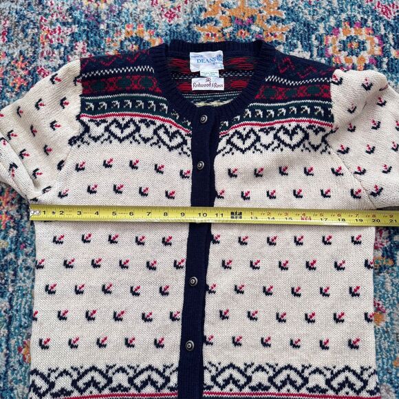 Vtg Redwood & Ross 100% Wool Shetland Heart Fair Isle Cardigan Sweater Sz L - Picture 7 of 7
